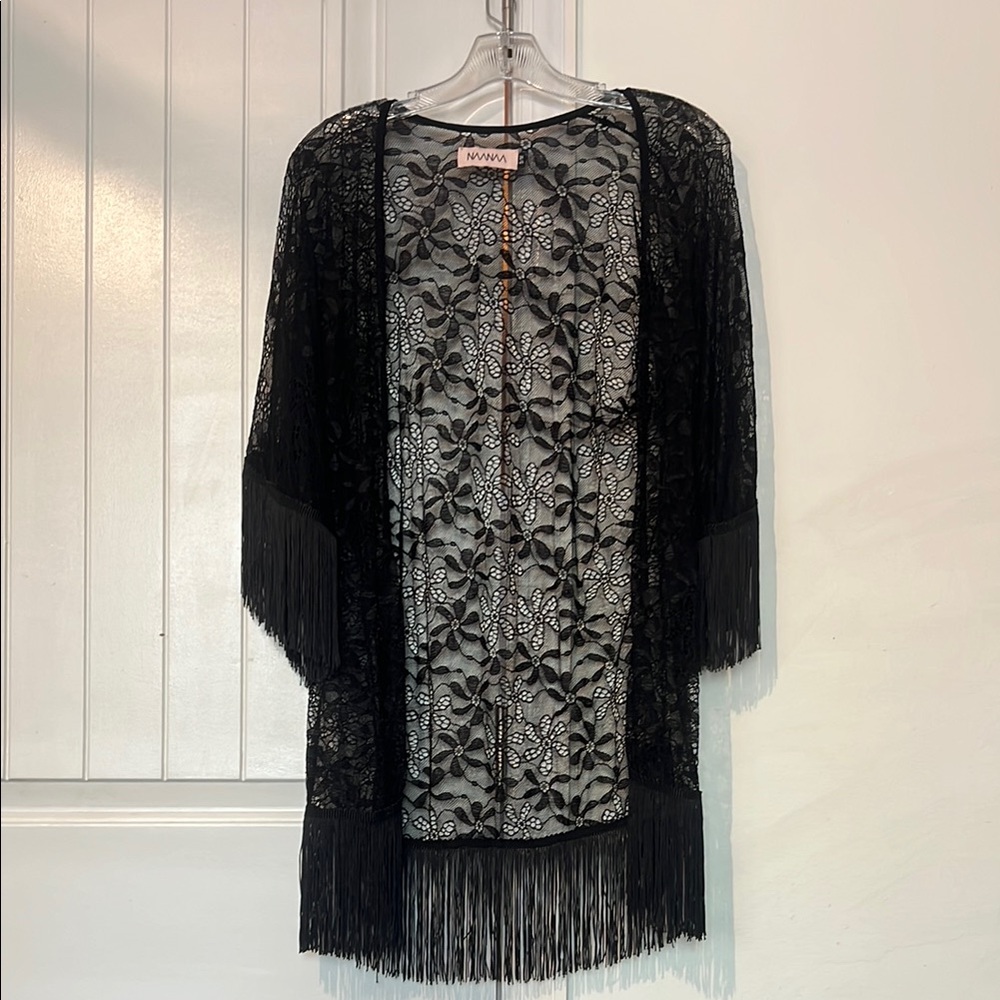 Black Lace Fringe Cardigan Beach Coverup Boho